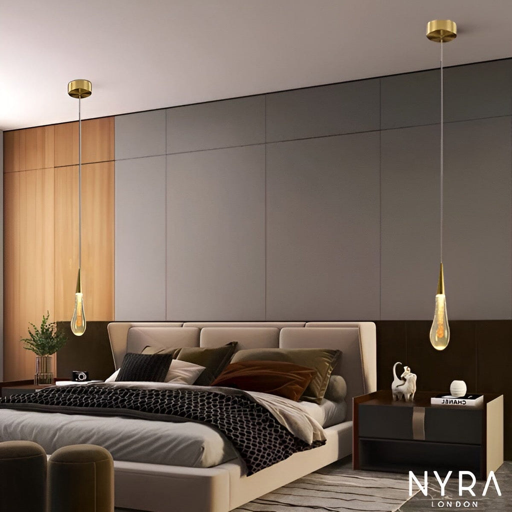 Aurelia goldene Tropfen-Hängeleuchte mit Kristallglanz