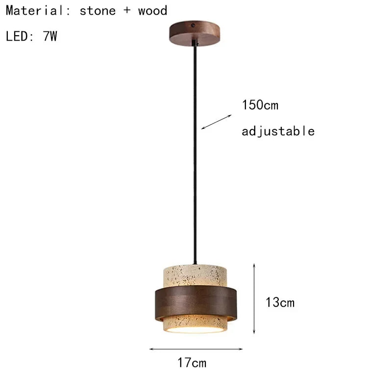 Korensa | Stone & Wood Pendant Light with Adjustable Cord