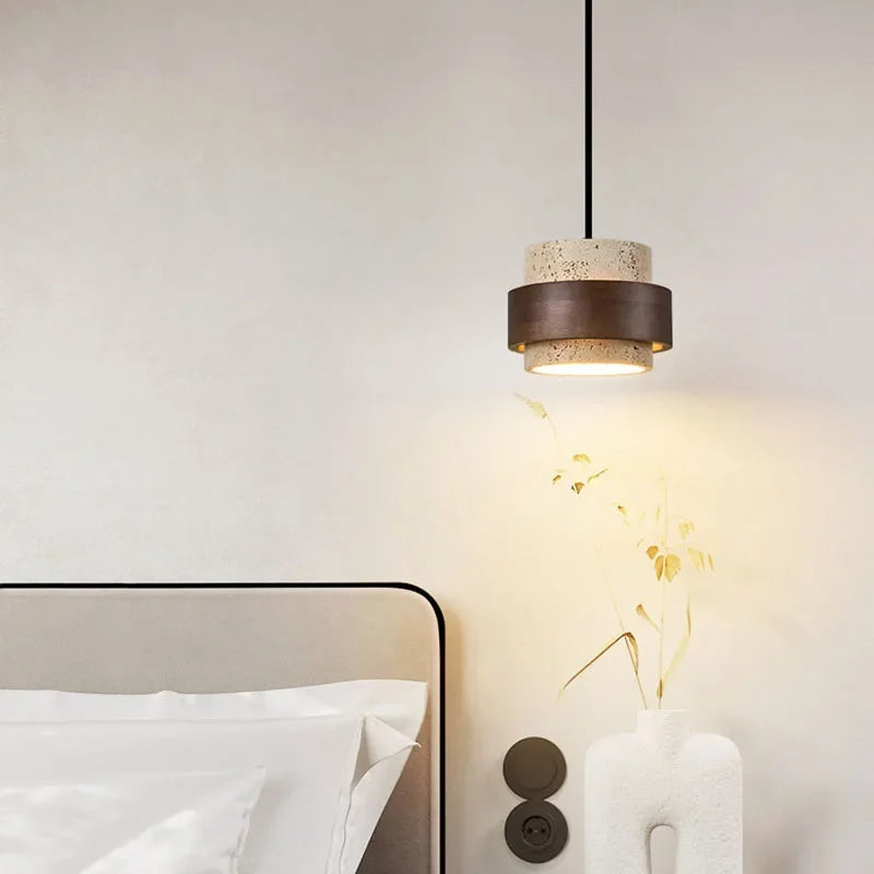 Korensa | Stone & Wood Pendant Light with Adjustable Cord