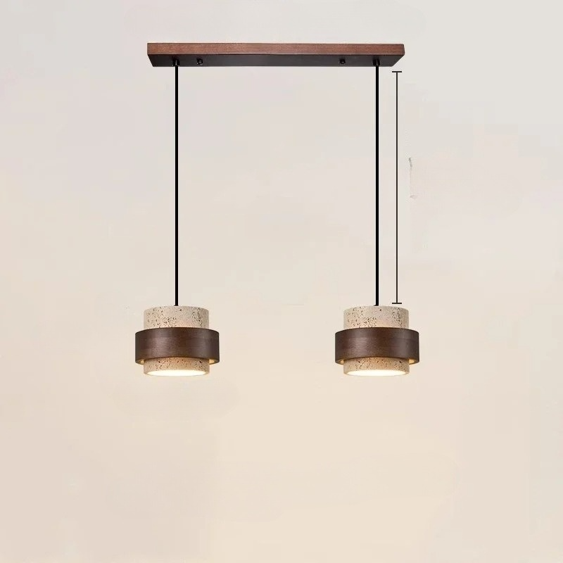 Korensa | Stone & Wood Pendant Light with Adjustable Cord