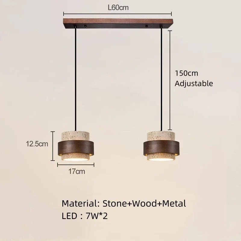 Korensa | Stone & Wood Pendant Light with Adjustable Cord