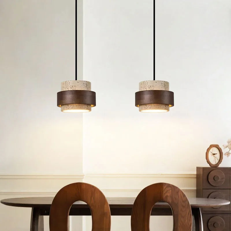 Korensa | Stone & Wood Pendant Light with Adjustable Cord