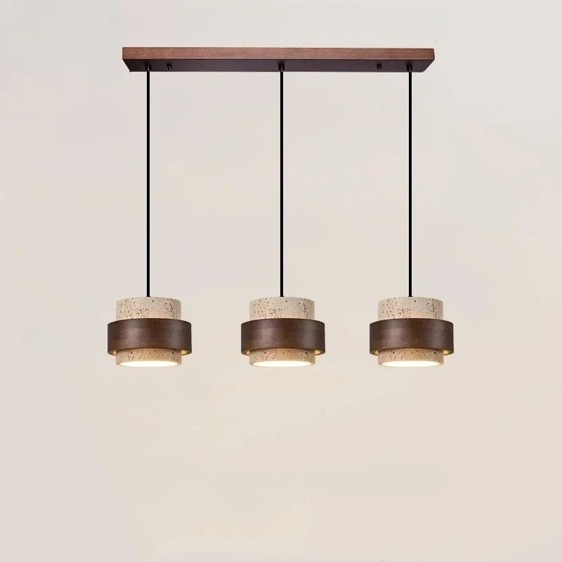 Korensa | Stone & Wood Pendant Light with Adjustable Cord