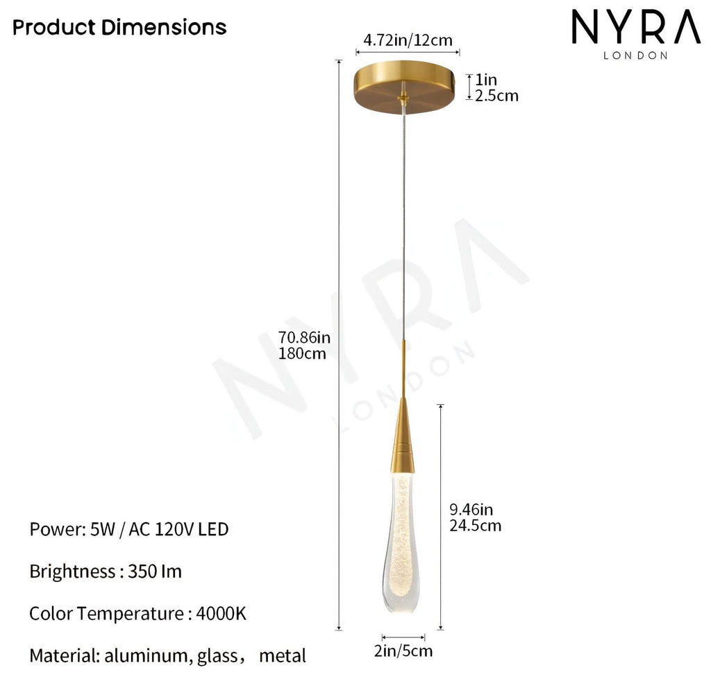 Aurelia goldene Tropfen-Hängeleuchte mit Kristallglanz
