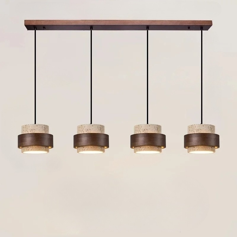 Korensa | Stone & Wood Pendant Light with Adjustable Cord