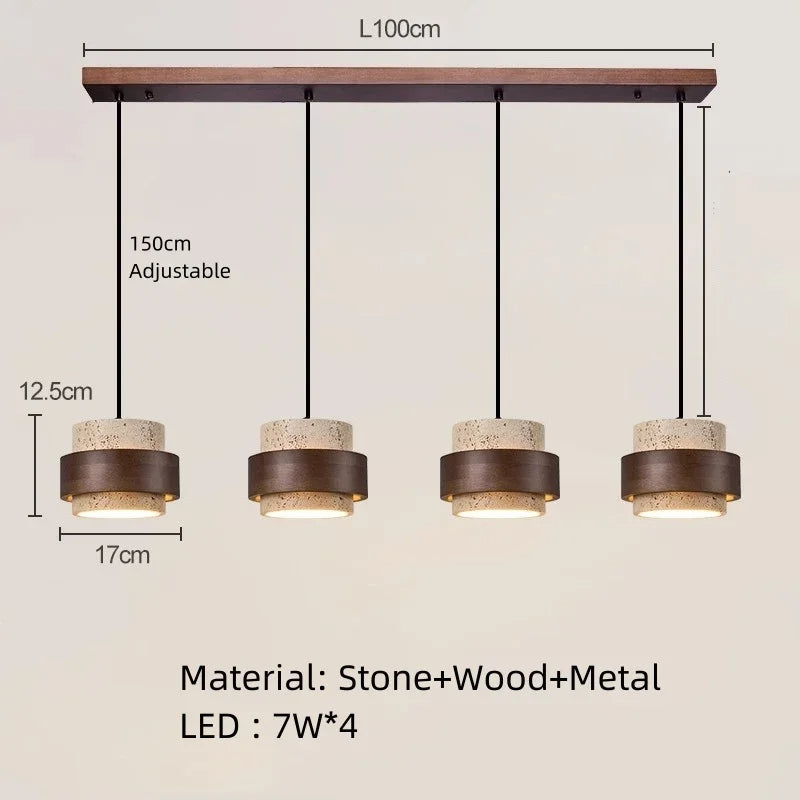 Korensa | Stone & Wood Pendant Light with Adjustable Cord