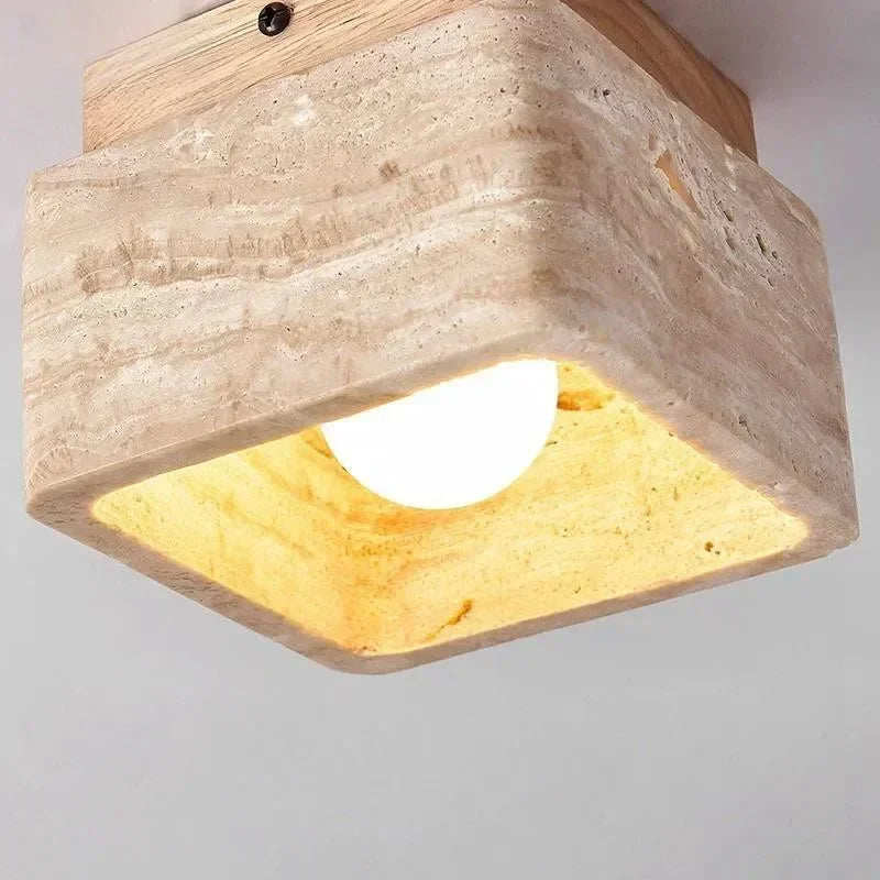 Vellaro | Square Travertine Ceiling Light with Walnut Wood Base