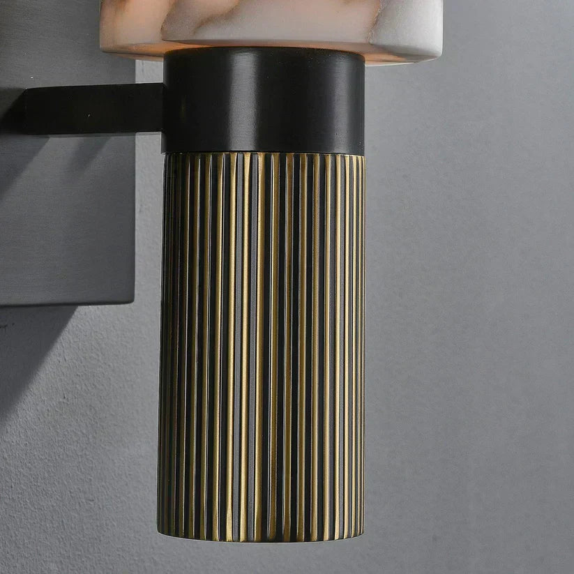Modern Wall Sconce With Alabaster Shade And Brass Accents