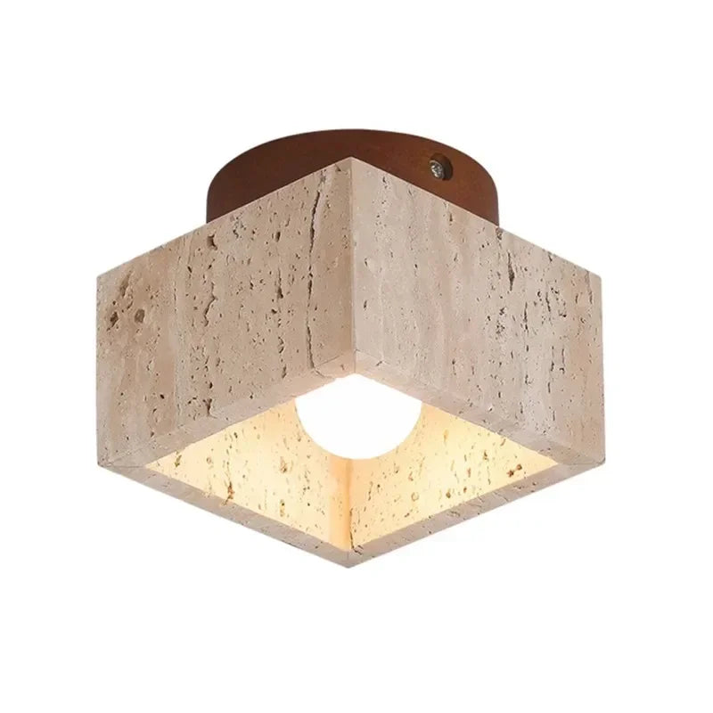 Vellaro | Square Travertine Ceiling Light with Walnut Wood Base
