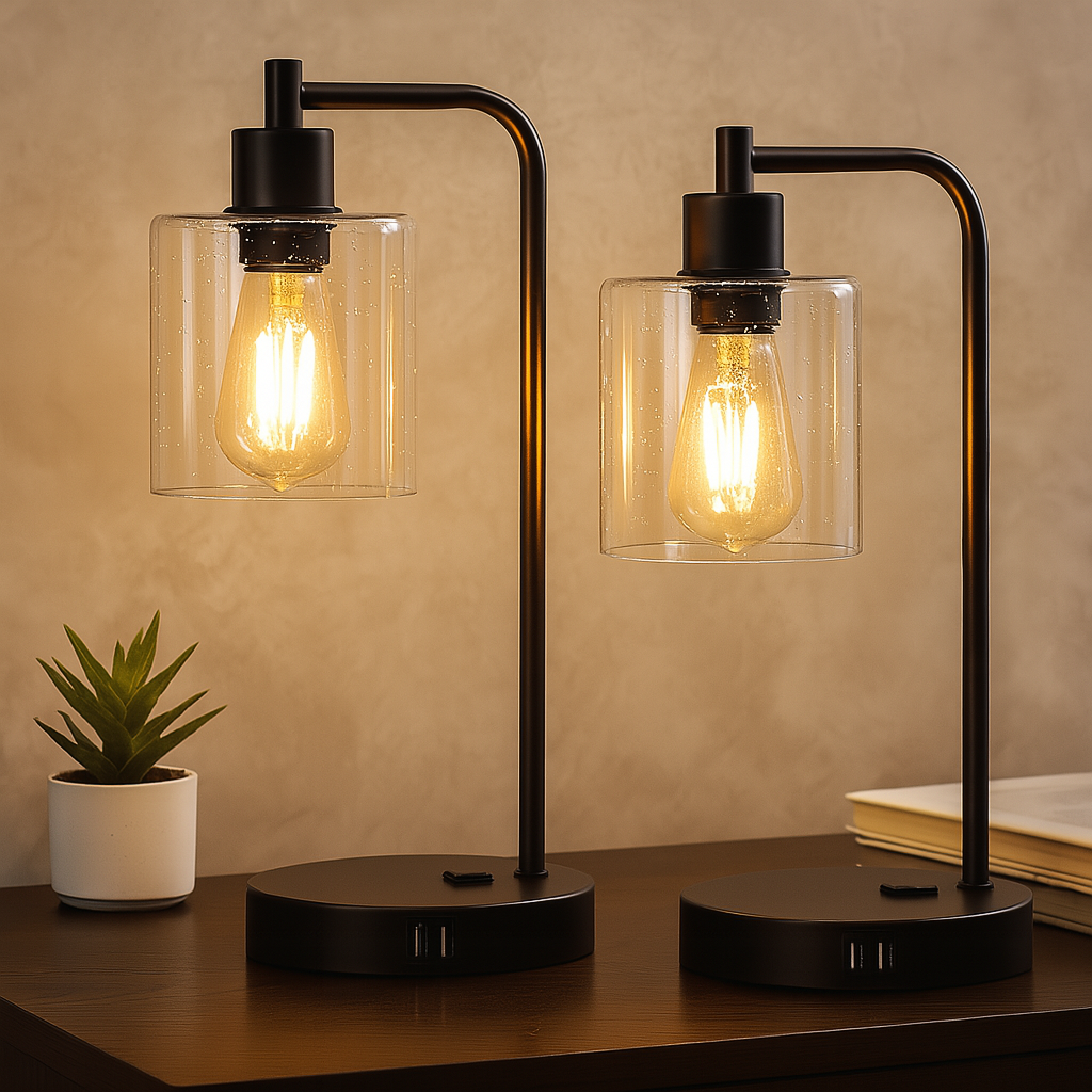 Luminara | Pair of Touch-Activated Bedside Lamps With USB Ports And AC Outlet