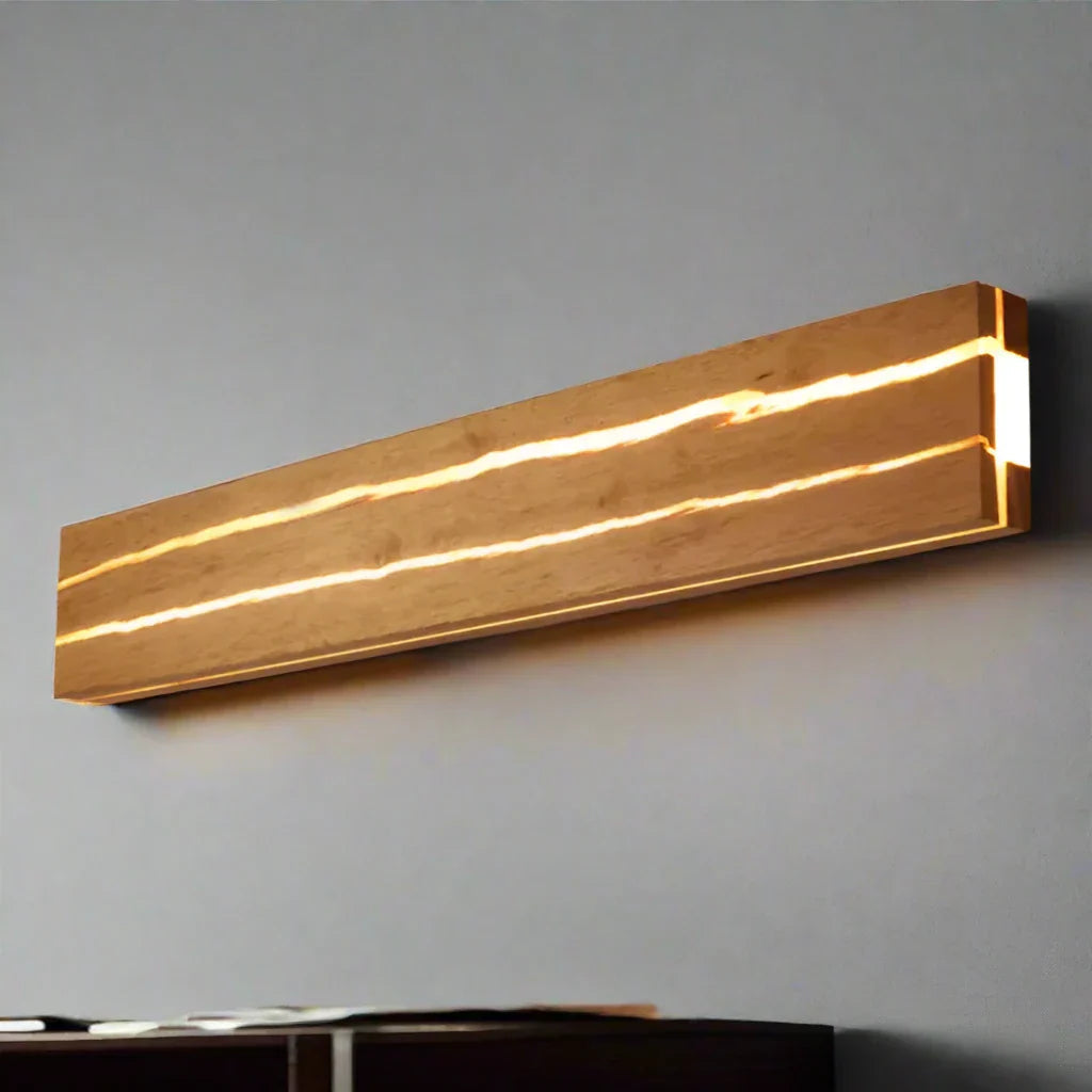 LumenWood | Wall Sconce in Wood & Acrylic, Modern LED Lamp with Cracked Pattern, Warm Glow