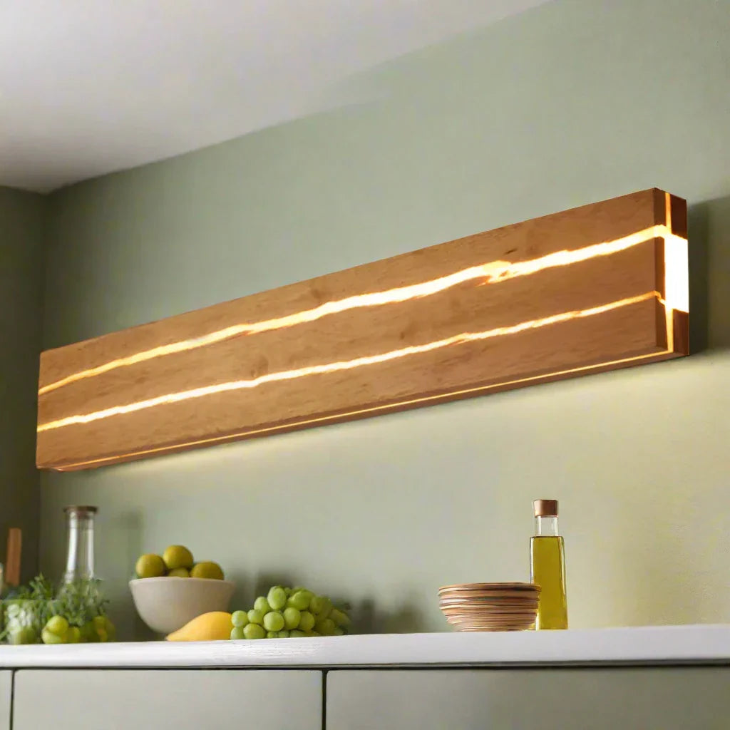 LumenWood | Wall Sconce in Wood & Acrylic, Modern LED Lamp with Cracked Pattern, Warm Glow