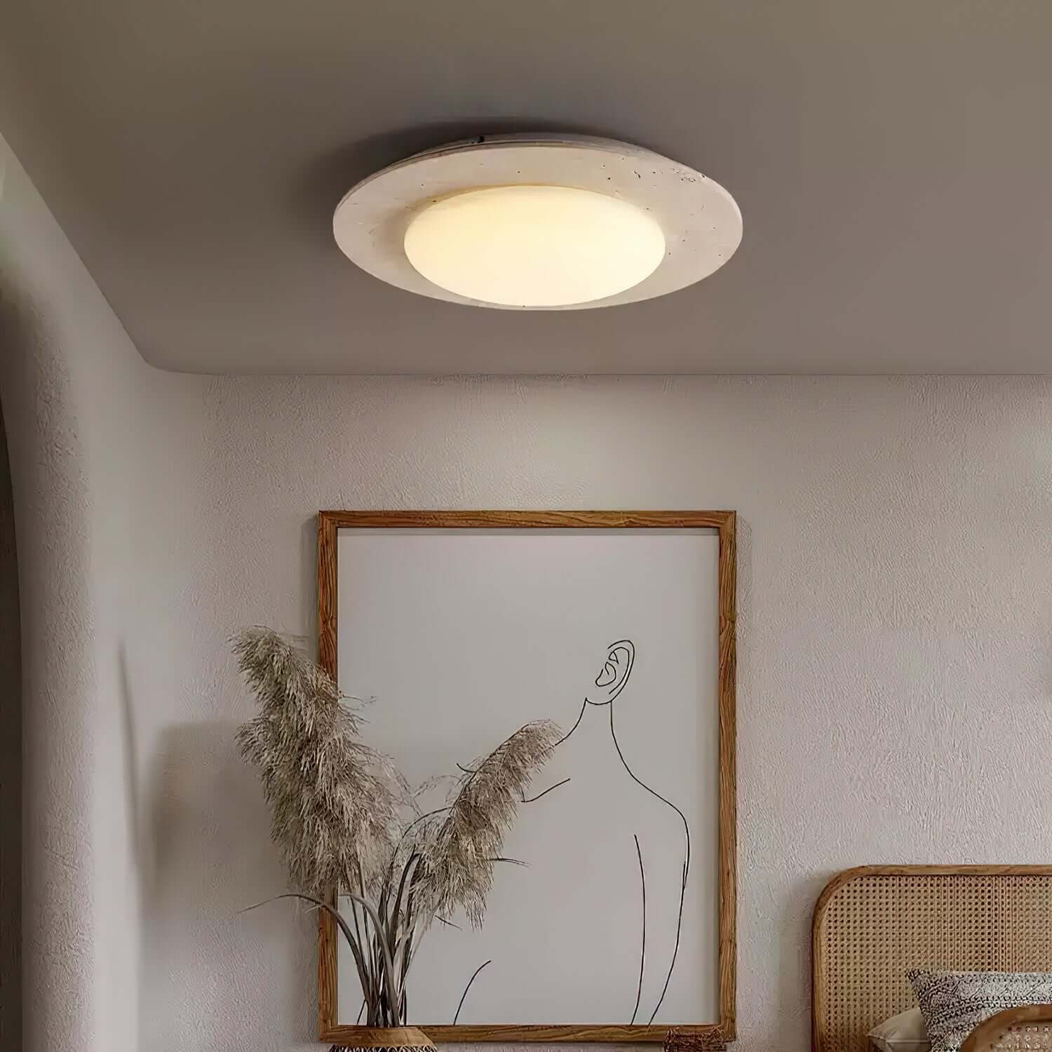 Dome-shaped ceiling light travertine & wood 0