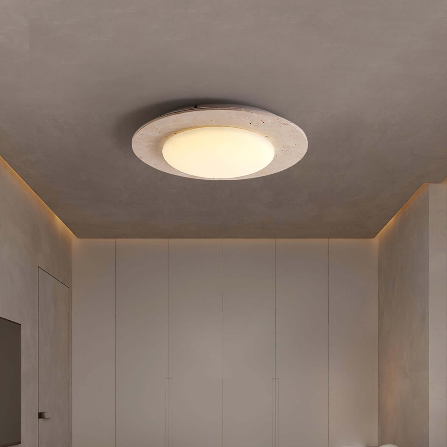 Dome-shaped ceiling light travertine & wood 5