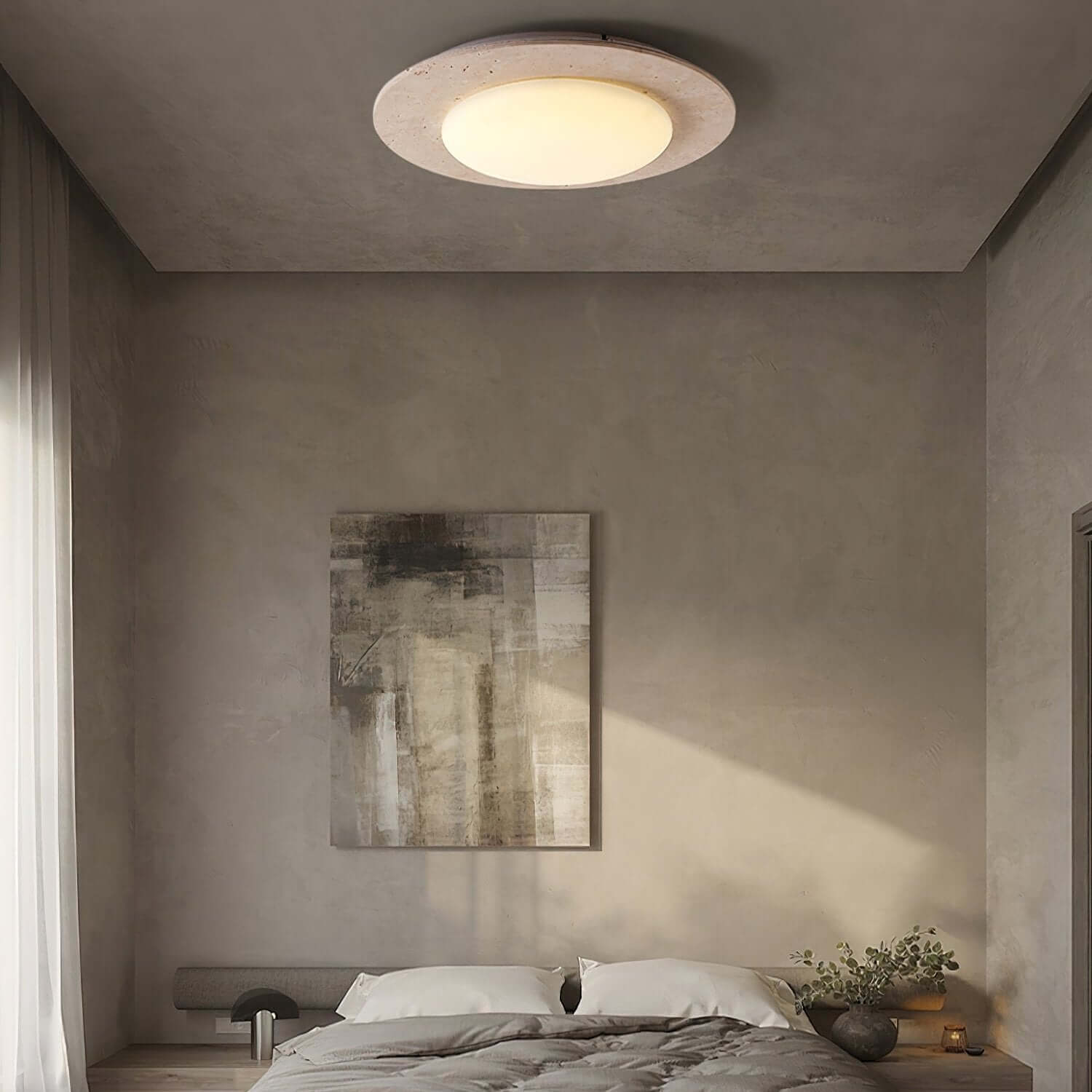 Dome-shaped ceiling light travertine & wood 6