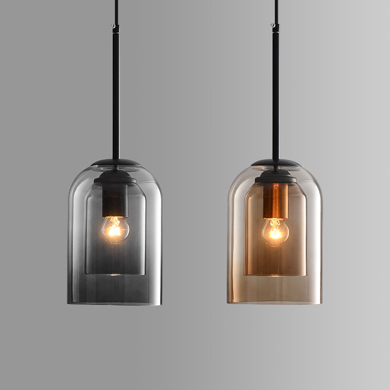Fenora | Double Shade Glass Pendant Light in Modern Smoky Finish