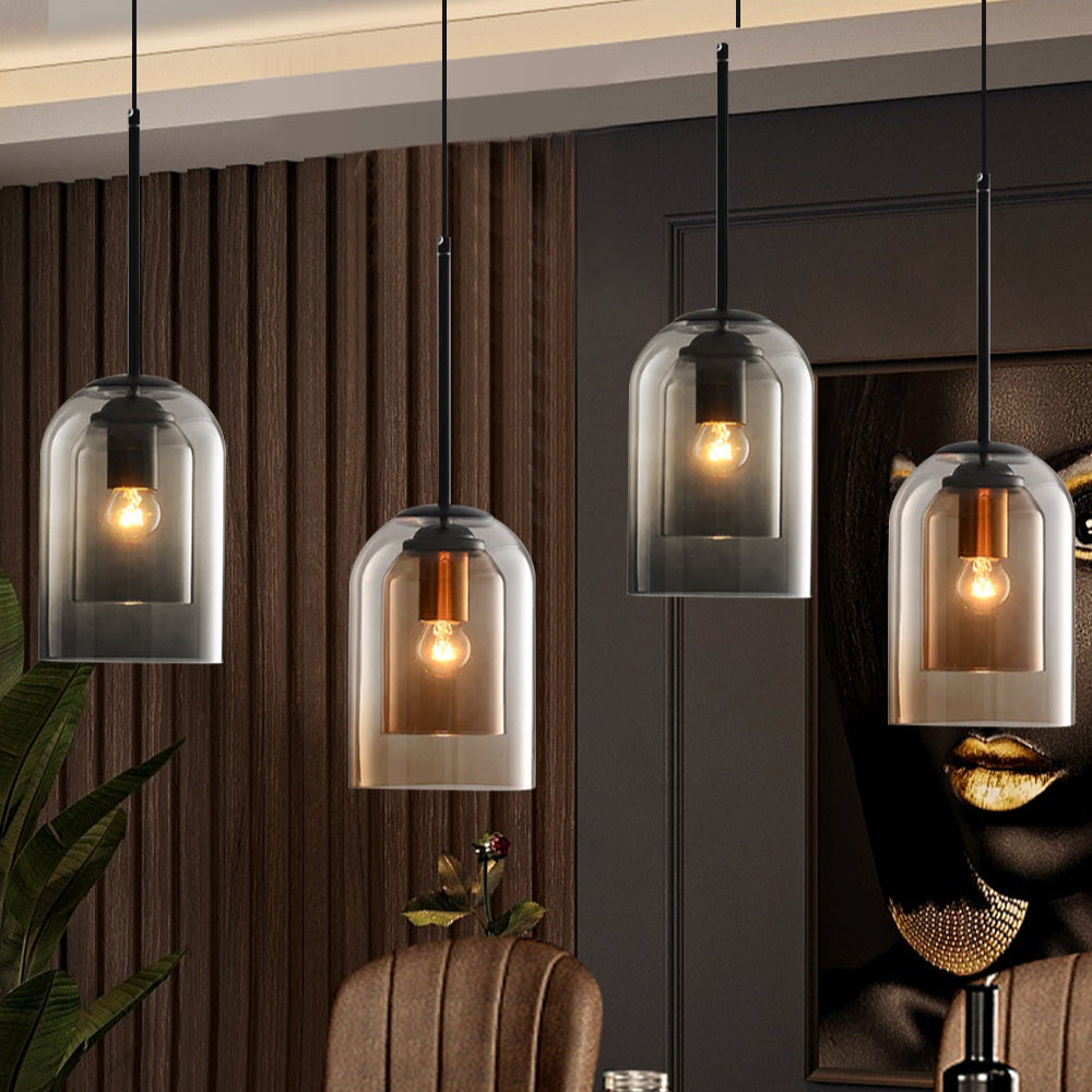 Fenora | Double Shade Glass Pendant Light in Modern Smoky Finish