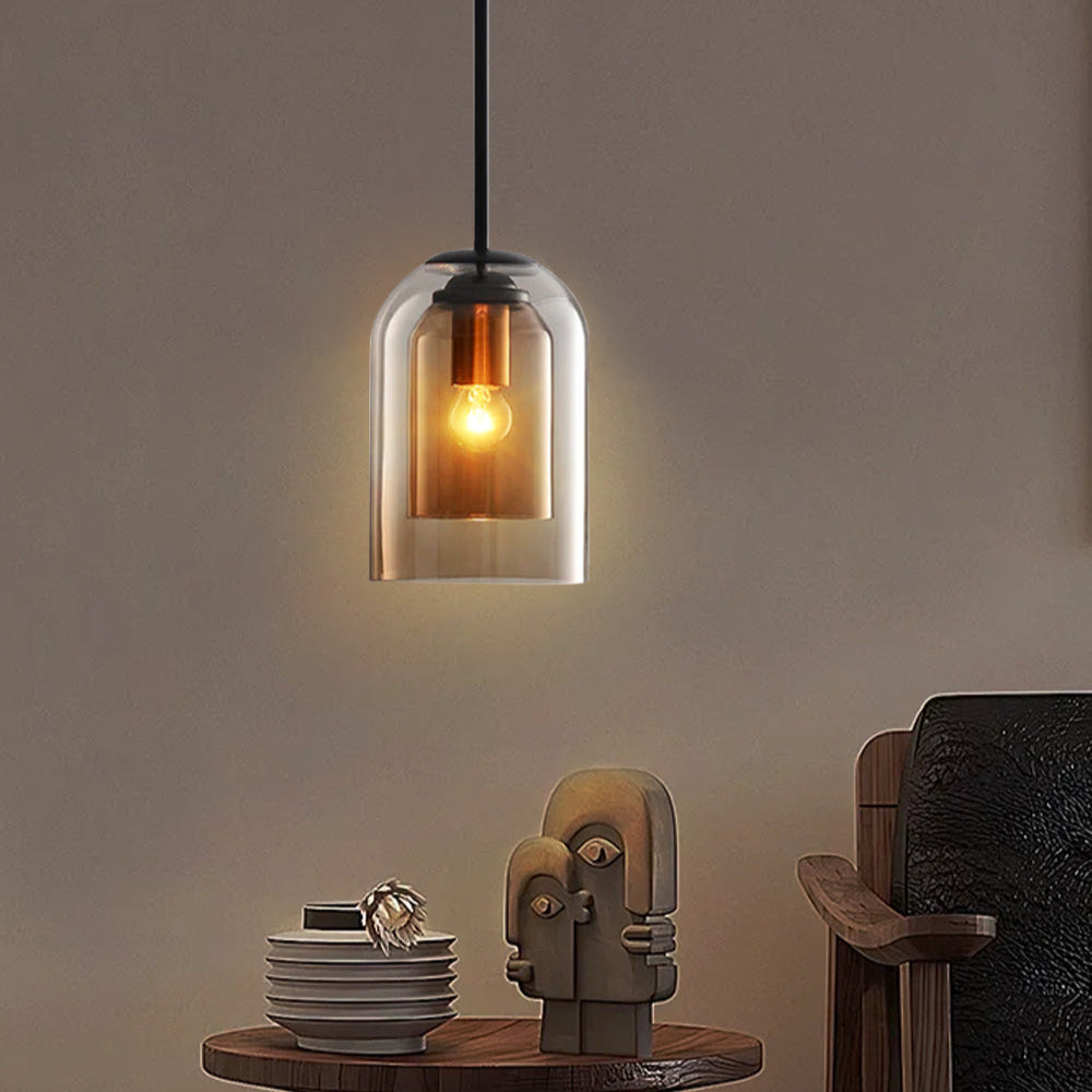Fenora | Double Shade Glass Pendant Light in Modern Smoky Finish