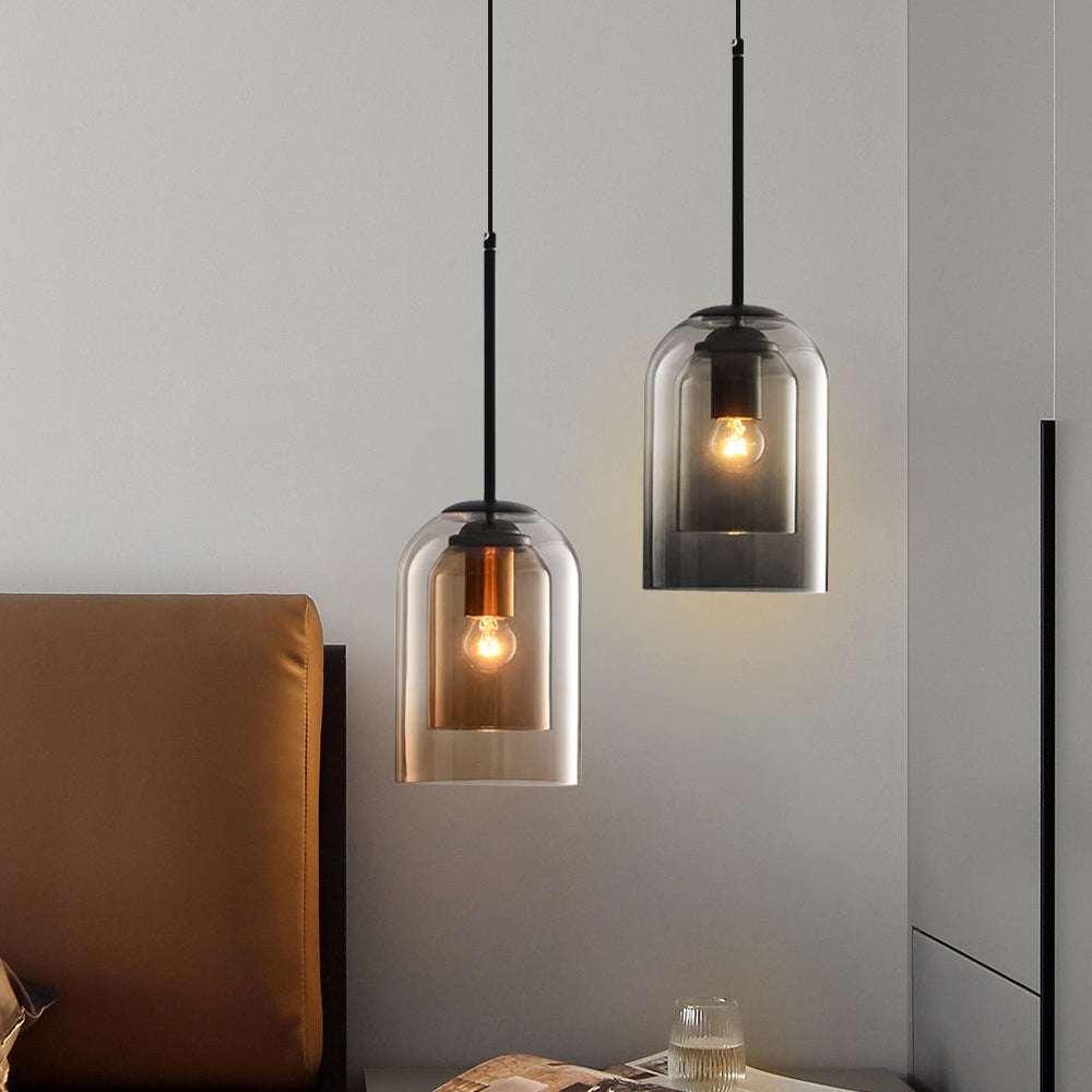 Fenora | Double Shade Glass Pendant Light in Modern Smoky Finish