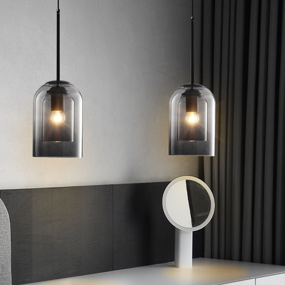 Fenora | Double Shade Glass Pendant Light in Modern Smoky Finish