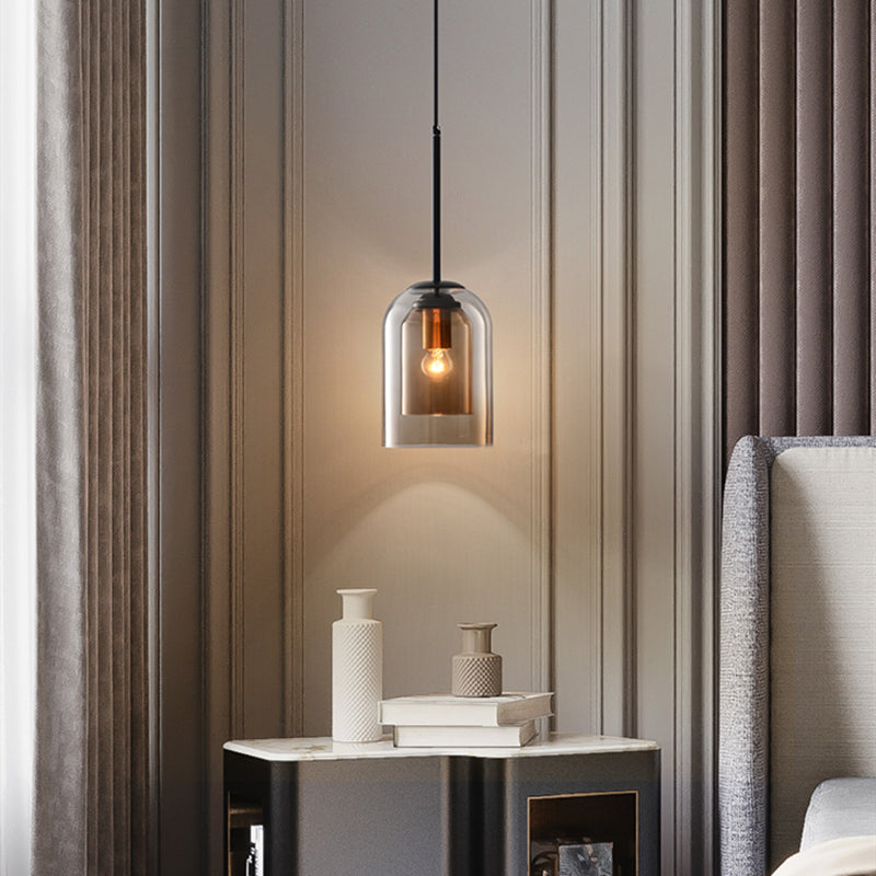 Fenora | Double Shade Glass Pendant Light in Modern Smoky Finish