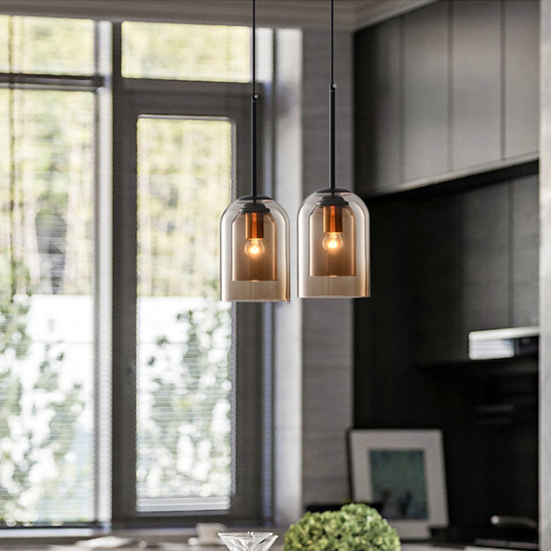 Fenora | Double Shade Glass Pendant Light in Modern Smoky Finish