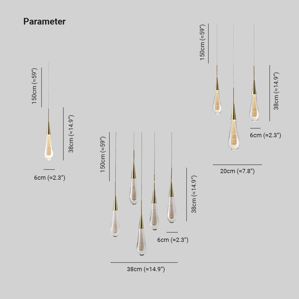 Aurelix | Gold Tropfenförmige LED-Hängeleuchte mit Kristall & Metall für Schlafzimmer | 1/3/5-Licht