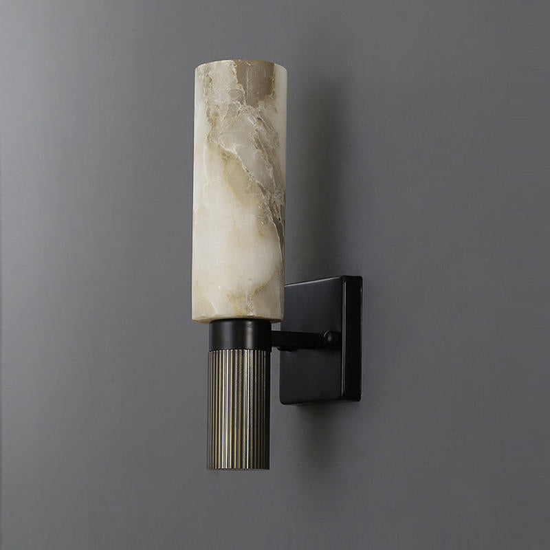 Modern Wall Sconce With Alabaster Shade And Brass Accents