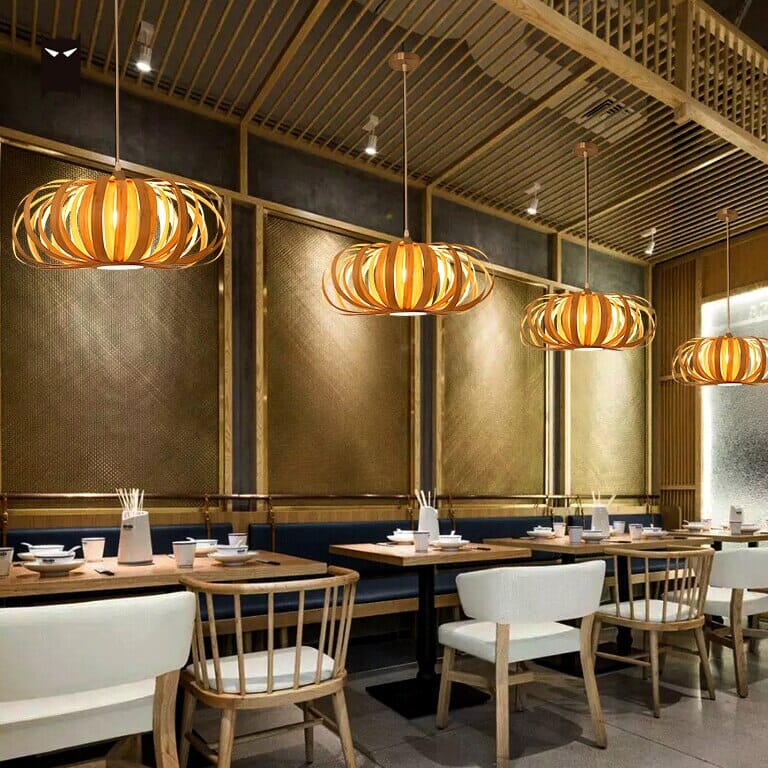 Aurelia Holz Kürbis Anhängerlampe mit Eisen-Finish