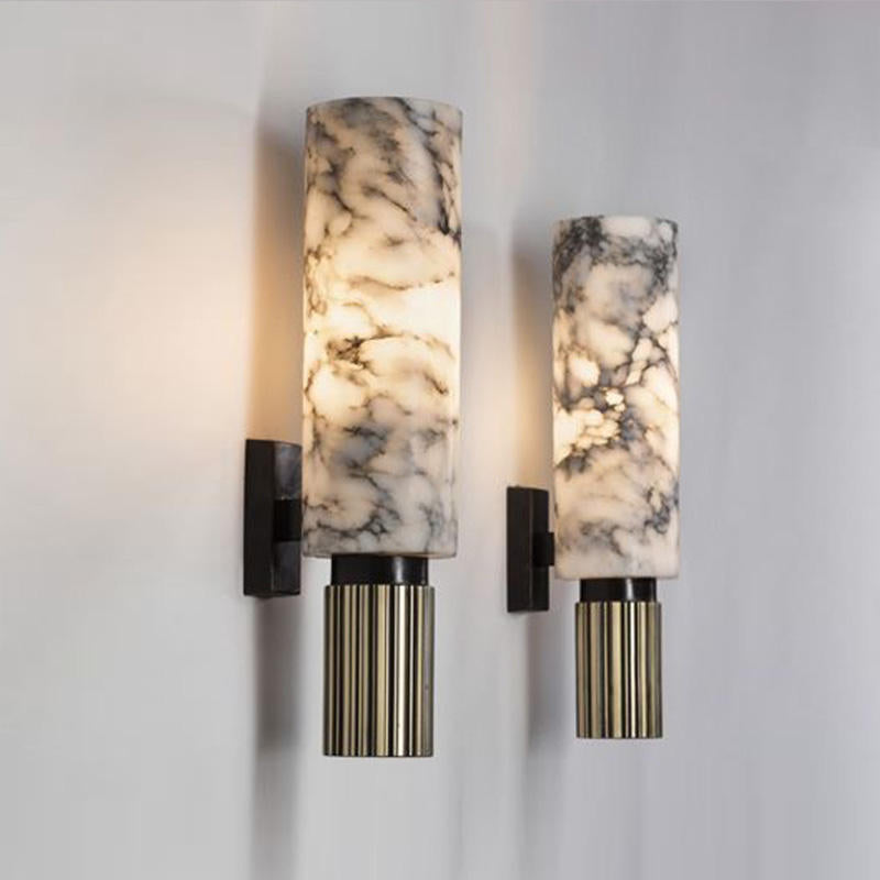 Modern Wall Sconce With Alabaster Shade And Brass Accents