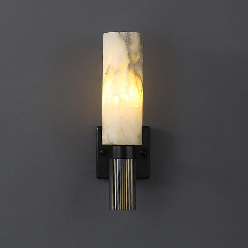 Modern Wall Sconce With Alabaster Shade And Brass Accents