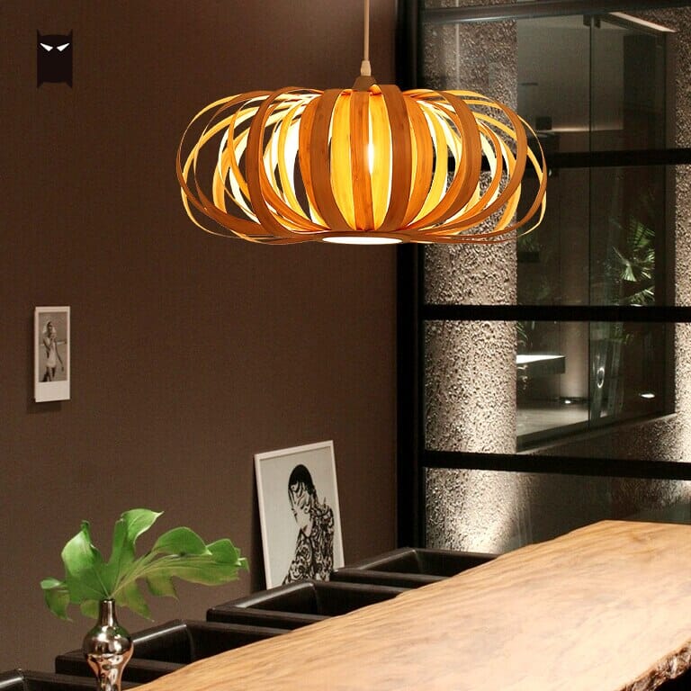 Aurelia Holz Kürbis Anhängerlampe mit Eisen-Finish