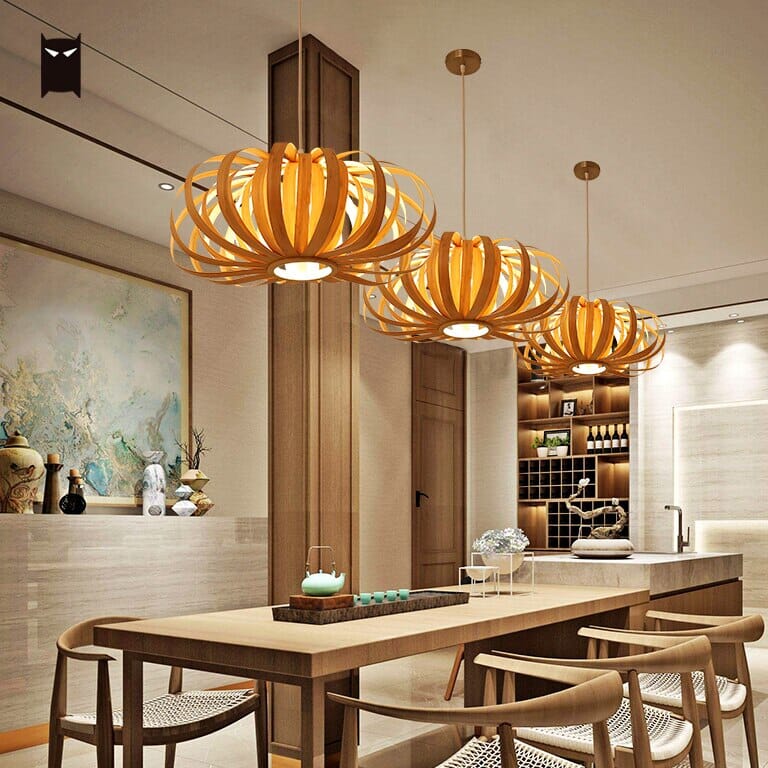 Aurelia Holz Kürbis Anhängerlampe mit Eisen-Finish