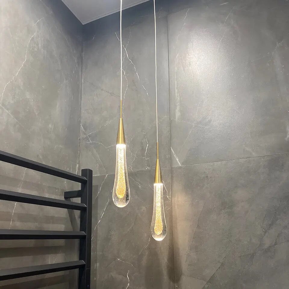 Aurelia goldene Tropfen-Hängeleuchte mit Kristallglanz