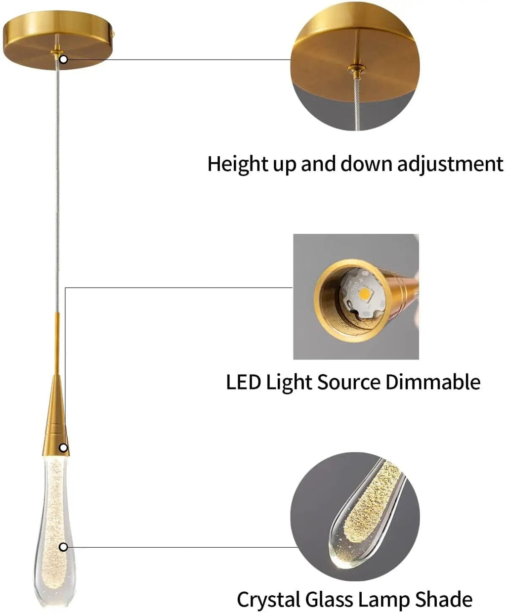 Aurelia goldene Tropfen-Hängeleuchte mit Kristallglanz