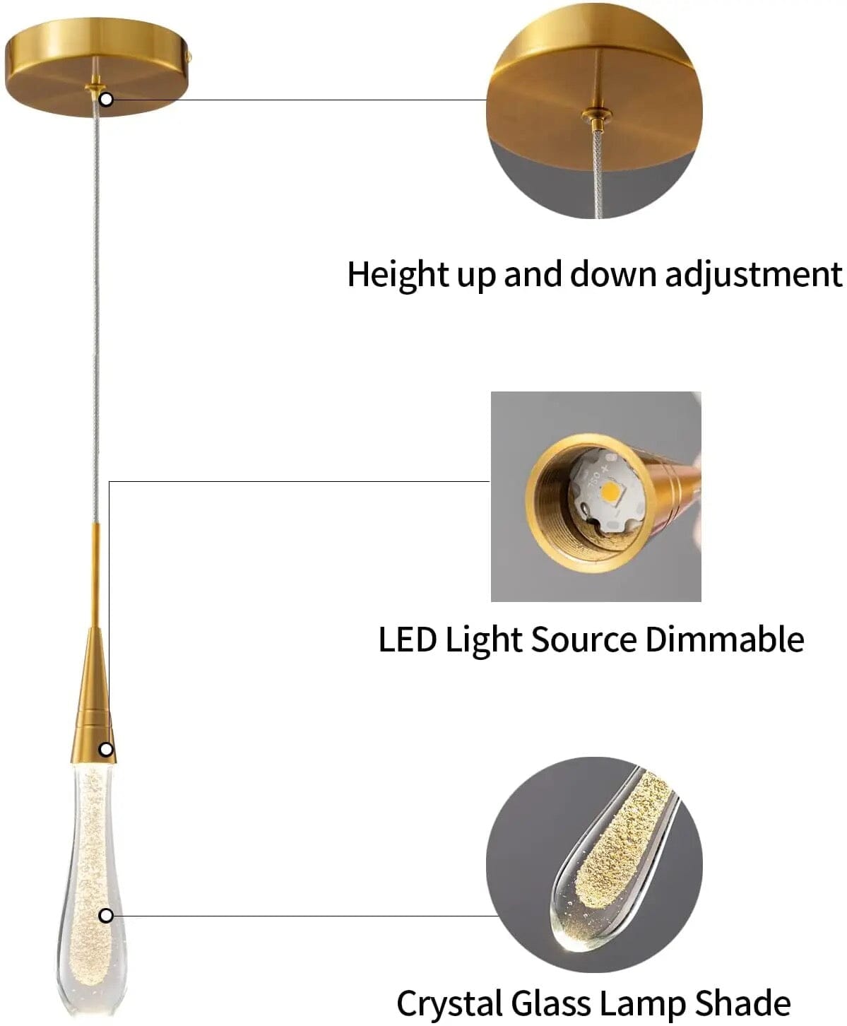 Aurelia goldene Tropfen-Hängeleuchte mit Kristallglanz