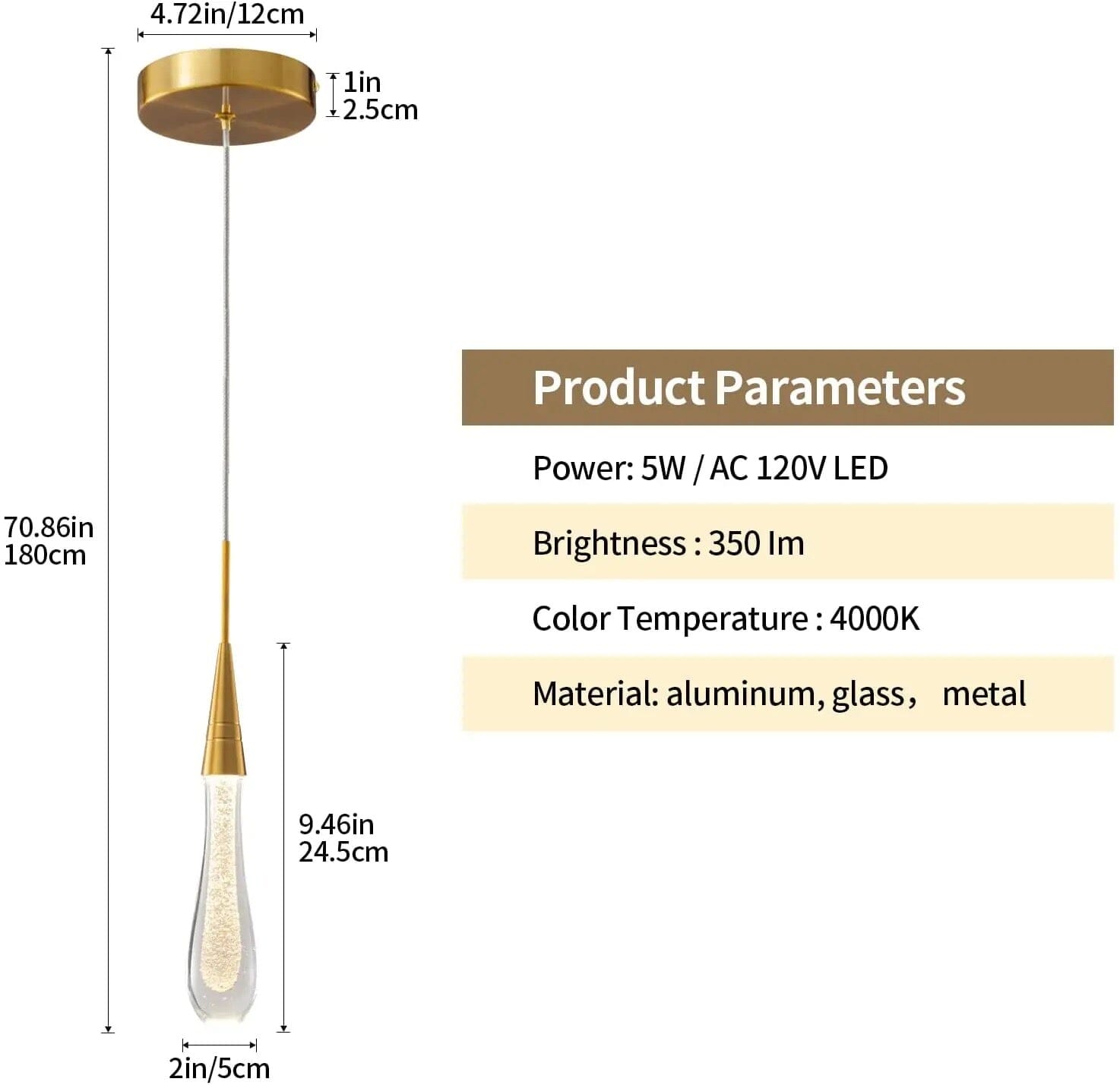 Aurelia goldene Tropfen-Hängeleuchte mit Kristallglanz