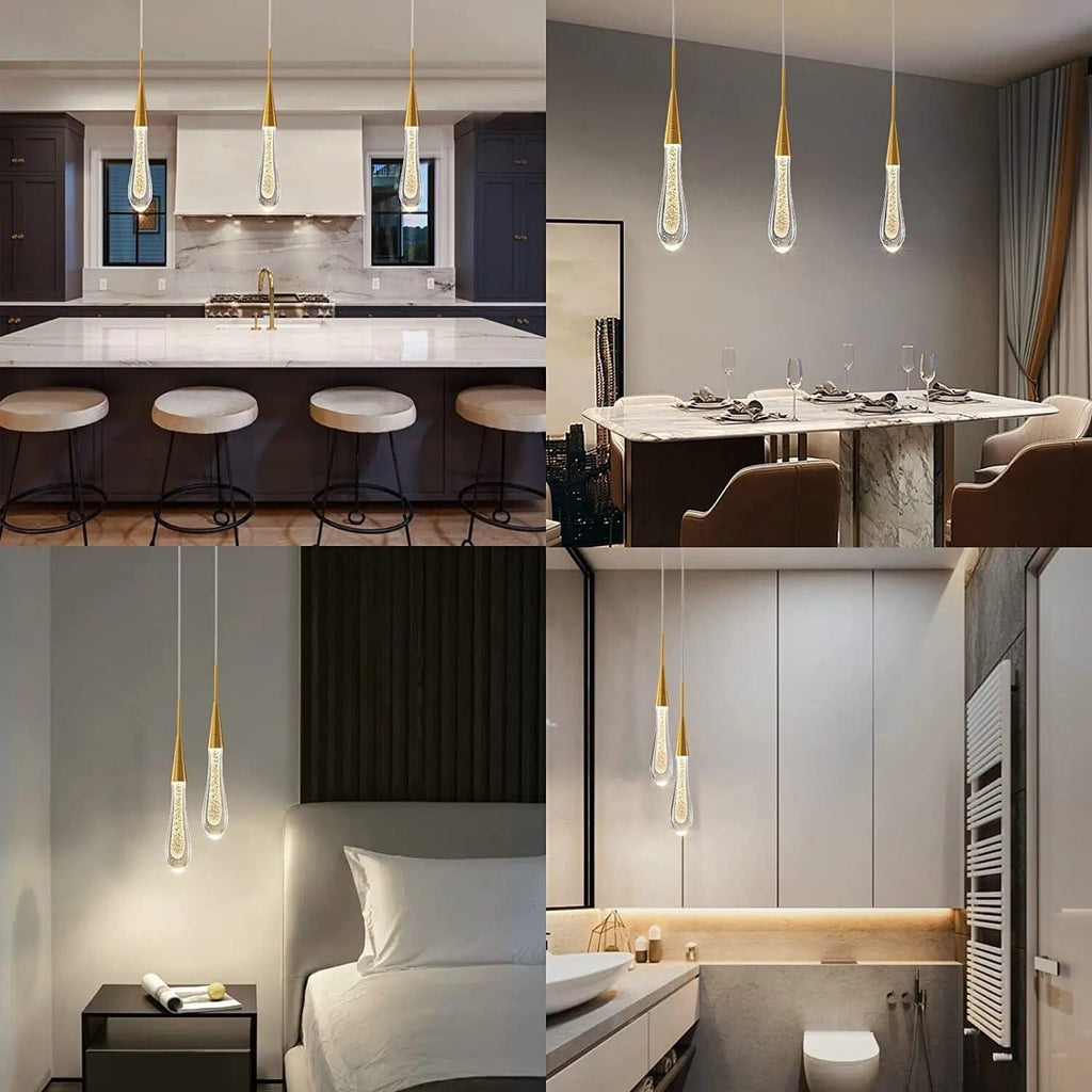 Aurelia goldene Tropfen-Hängeleuchte mit Kristallglanz