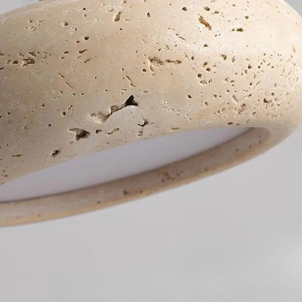 Hinata Retro Japandi Pendant Lamp in Beige Stone and Wood