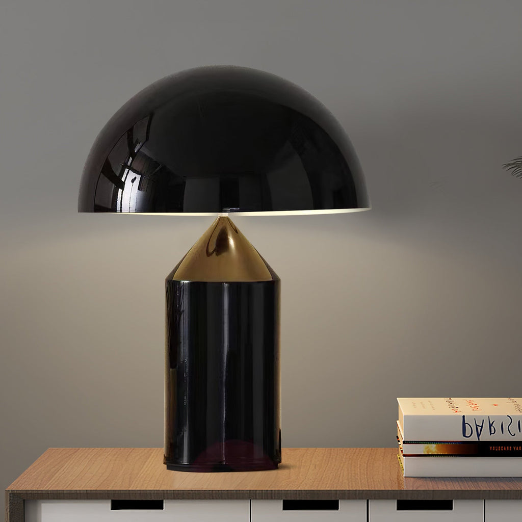 Serenova | Modern Geometric LED Table Lamp With Warm White Glow For Living Room, Bedroom & Office, Black, White & Copper
