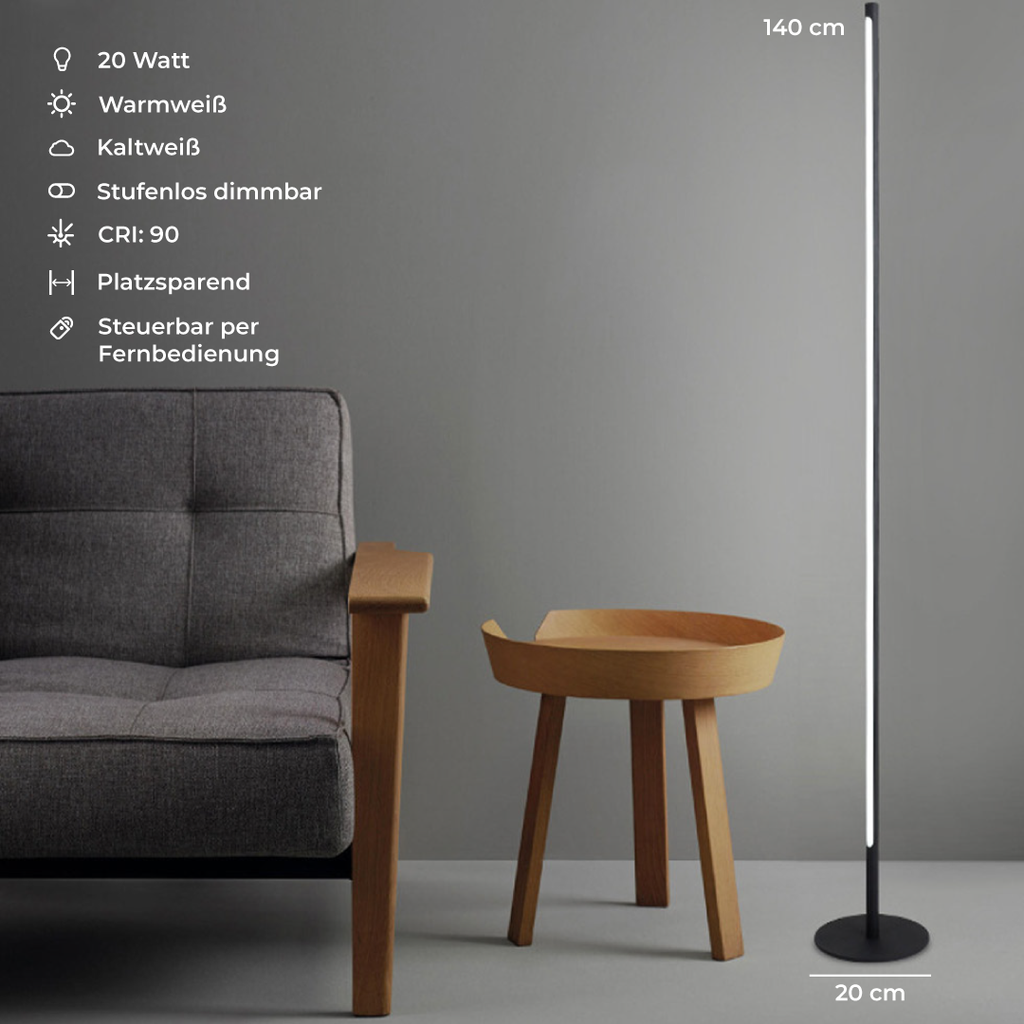Aeloria | Slim Modern LED Floor Lamp, Dimmable with Remote Control, Black, Gold, White
