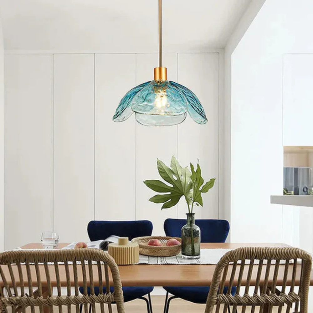 Aurielle | Modern Petal Pendant Lamp in Colored Glass and Brass