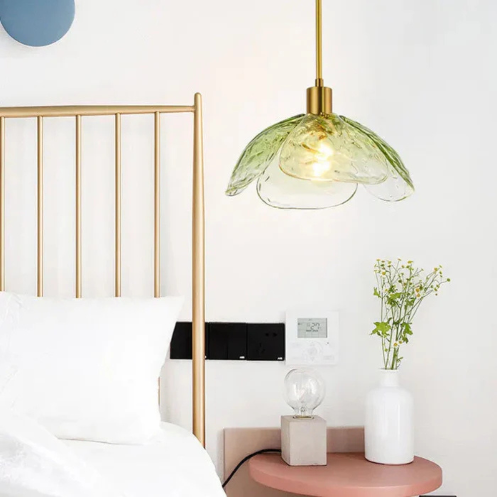 Aurielle | Modern Petal Pendant Lamp in Colored Glass and Brass