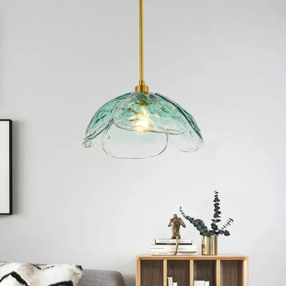 Aurielle | Modern Petal Pendant Lamp in Colored Glass and Brass