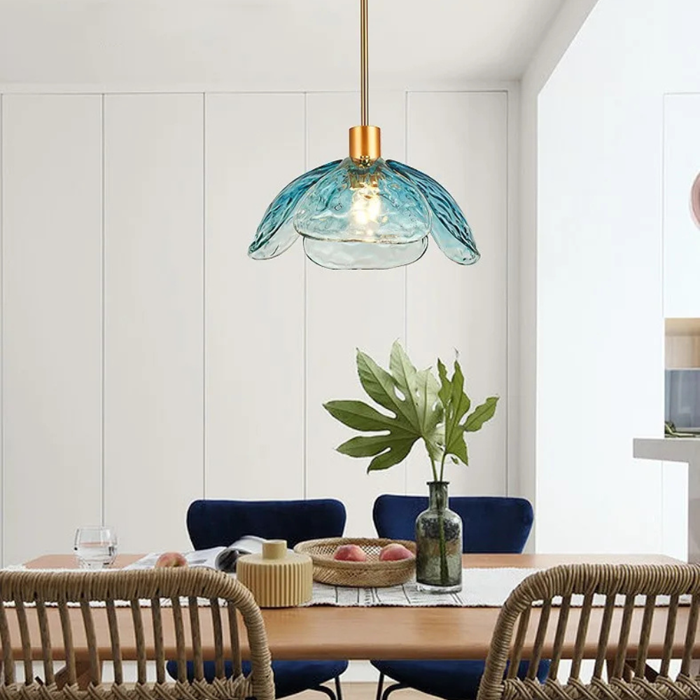 Aurielle | Modern Petal Pendant Lamp in Colored Glass and Brass