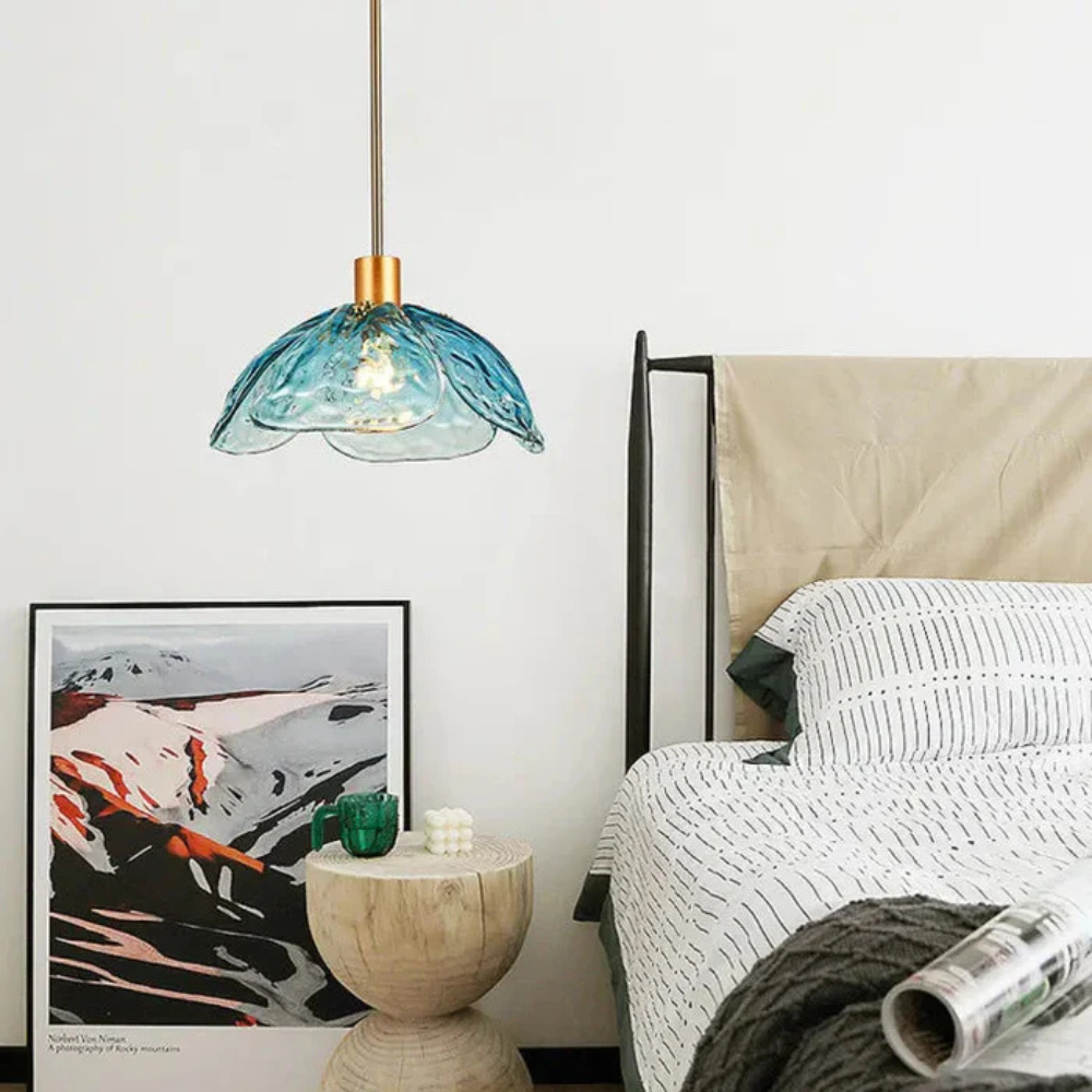 Aurielle | Modern Petal Pendant Lamp in Colored Glass and Brass