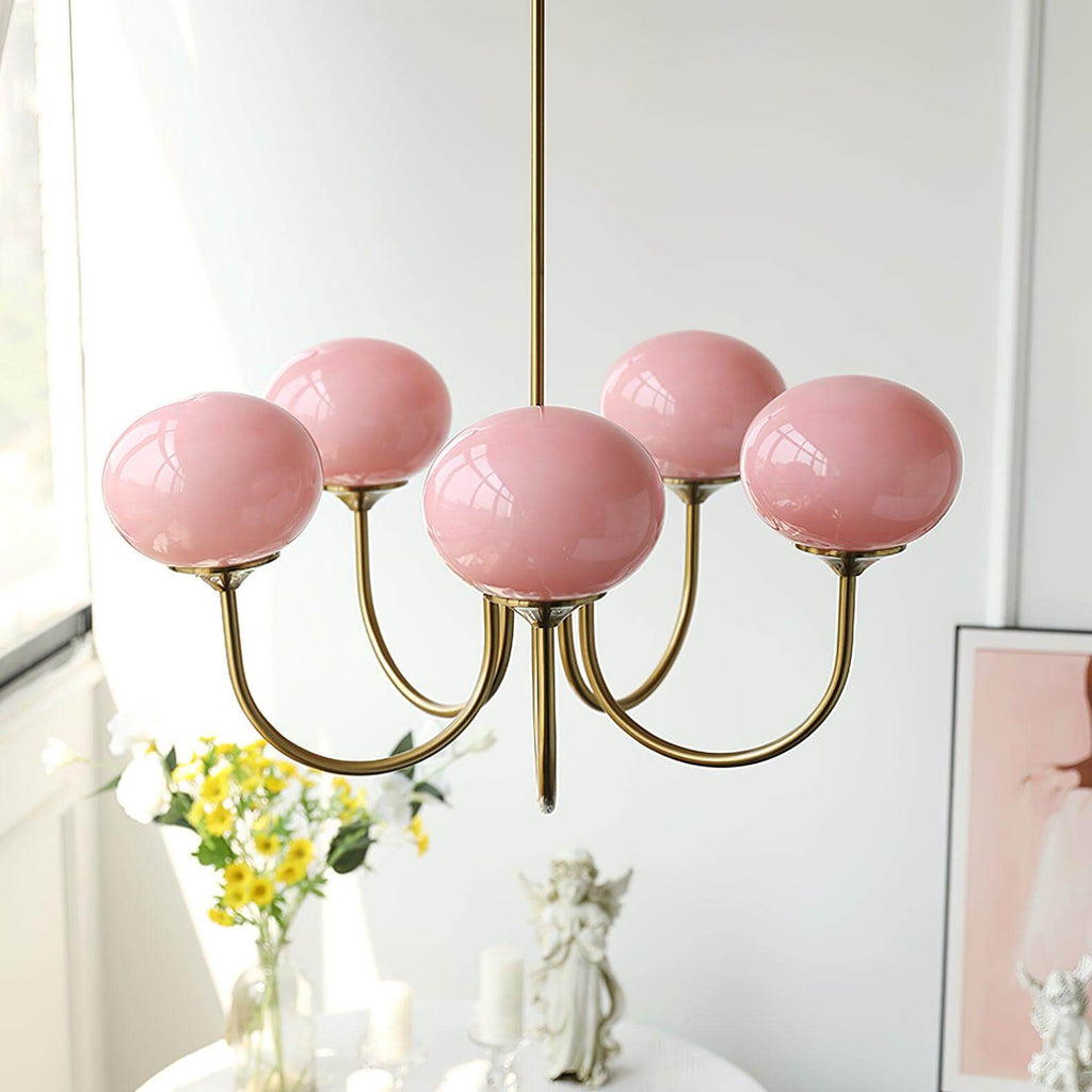 Modern chandelier with pink glass shades 5