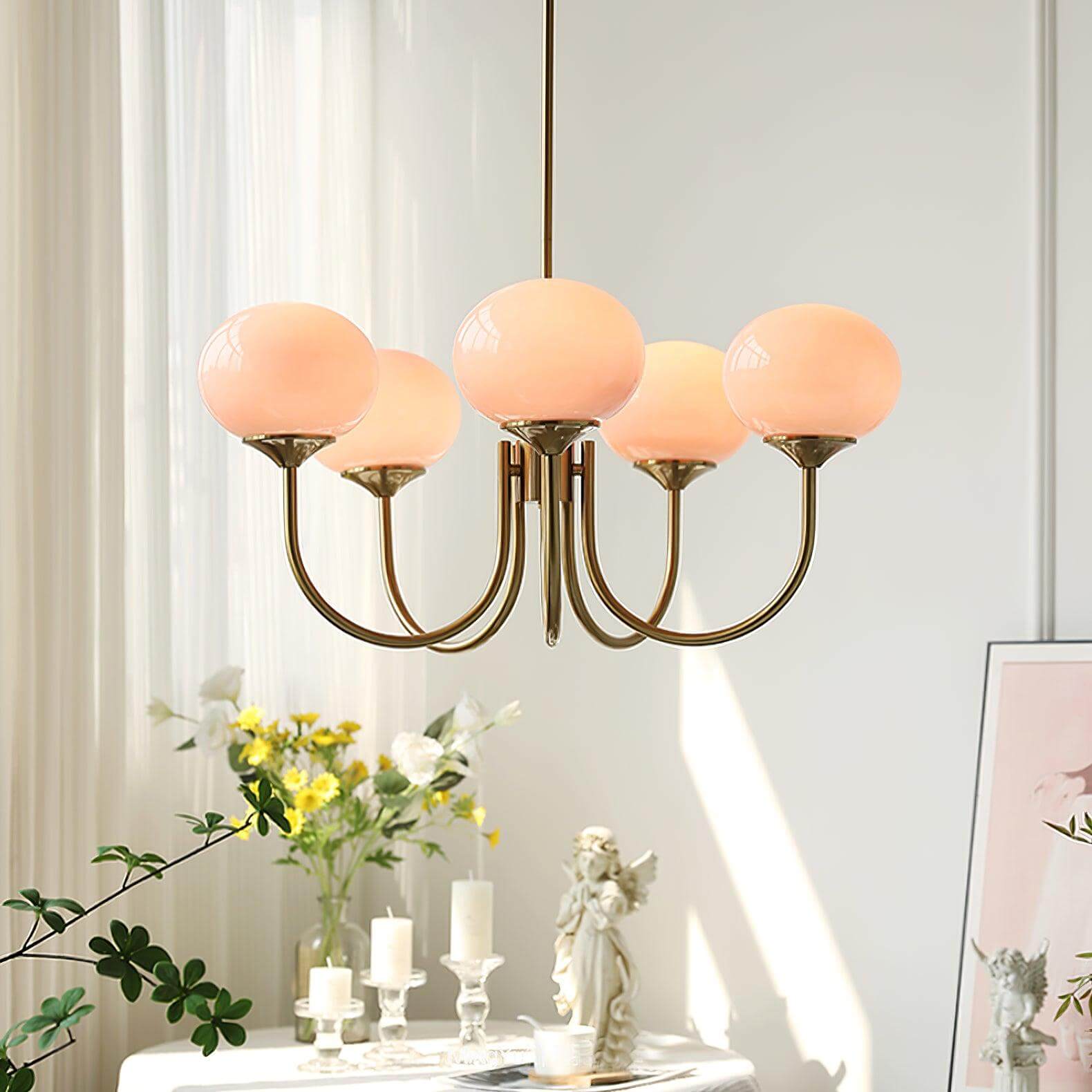 Modern chandelier with pink glass shades 6