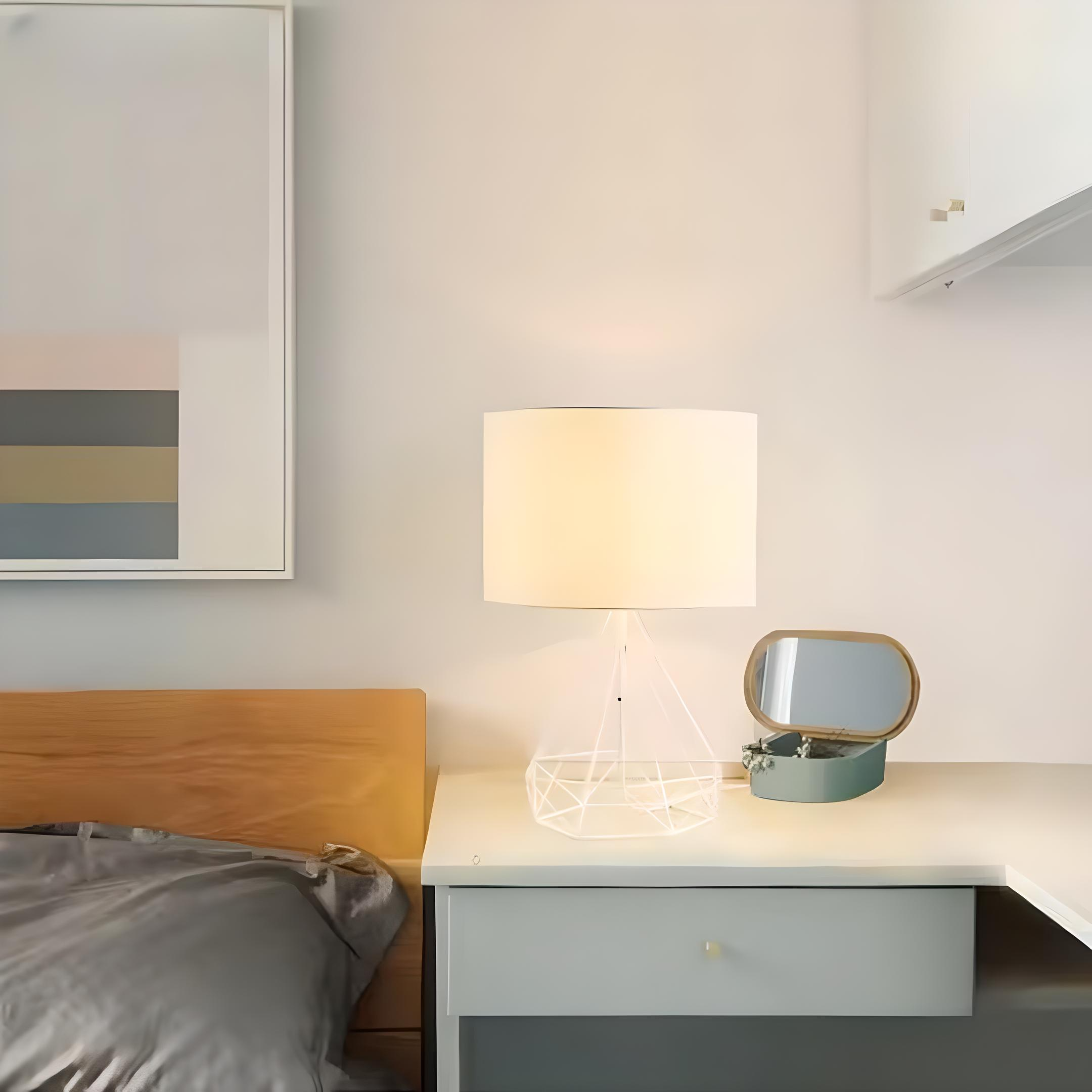 Lumera | Geometric Table Lamp in Nordic Style with Fabric Shade for Bedroom and Home Decor