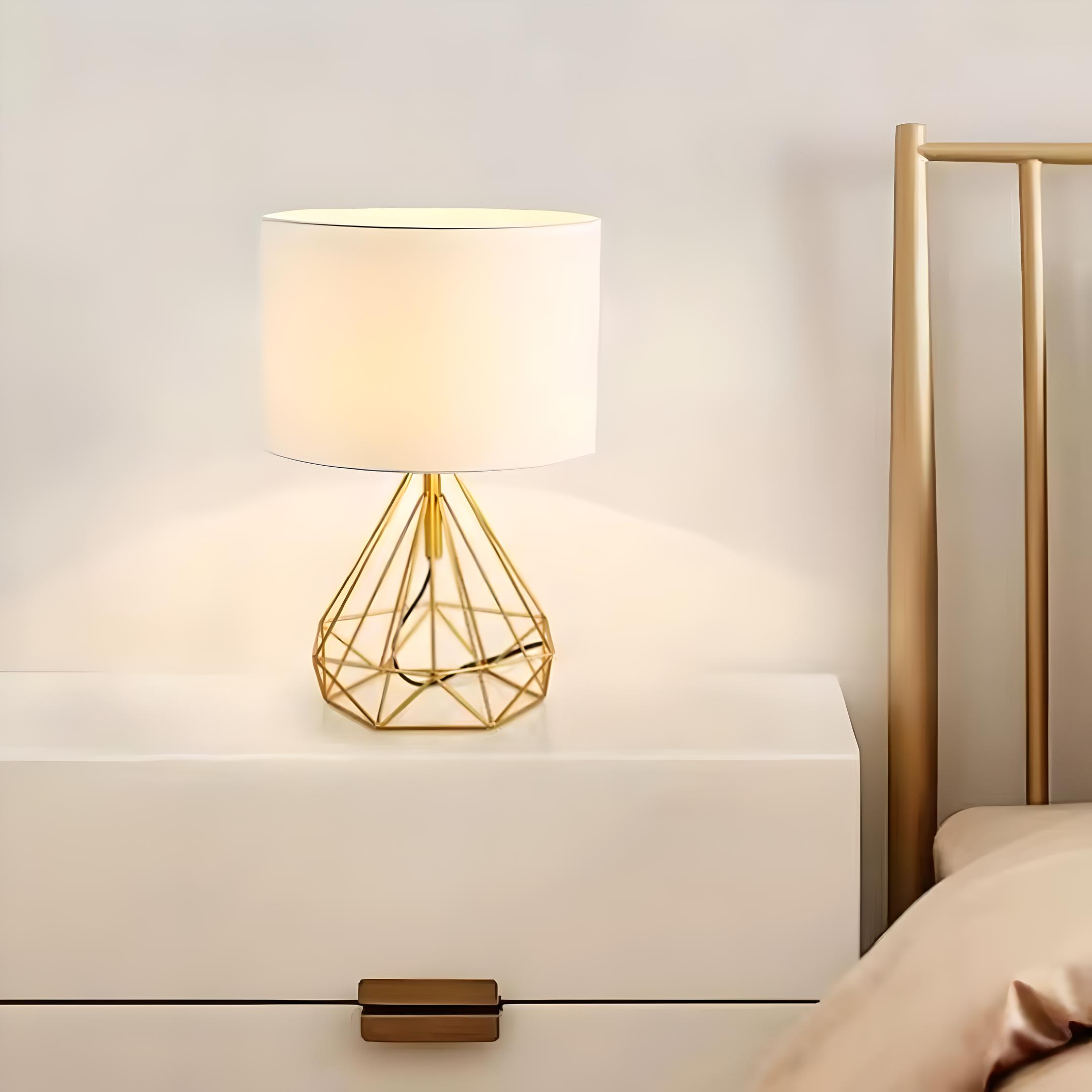 Lumera | Geometric Table Lamp in Nordic Style with Fabric Shade for Bedroom and Home Decor